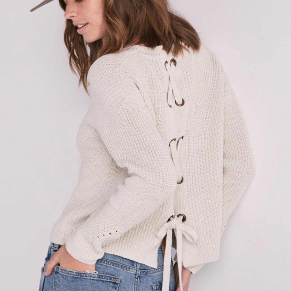 Back-Lace Cotton Sweater, size S